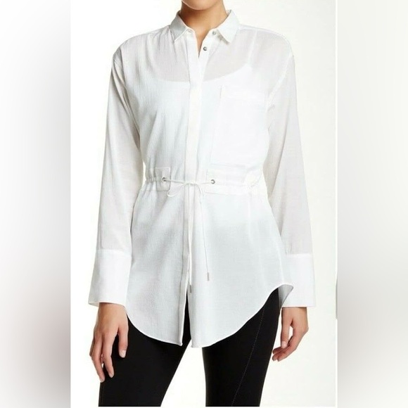 Helmut Lang Tops - Helmut Lang White Drawstring Waist Button Down Tunic Blouse Size M